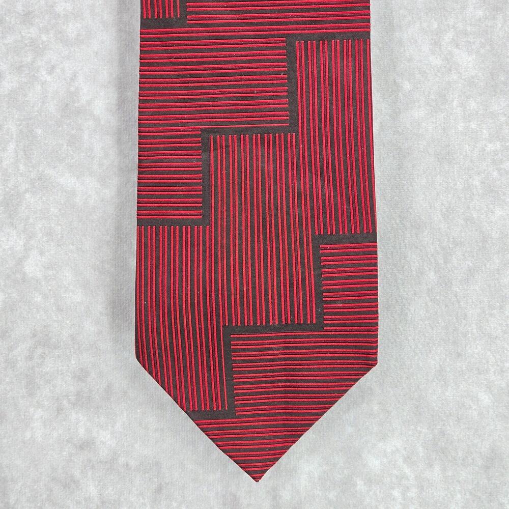 Renzo Red Navy Blue Stripe Pure 100%‎ Silk Handmade Executive Men's Neck Tie